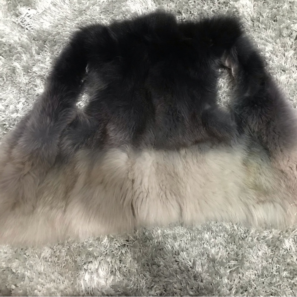 100% fox fur black grey vest